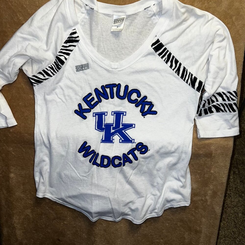 Soffe Medium Kentucky‎ Wildcat White 3/4 Sleeve Tiger Stripe Trim C03